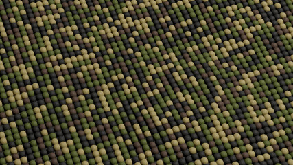 3D balls lie in a wave in camouflage color, military style, 3D camouflage