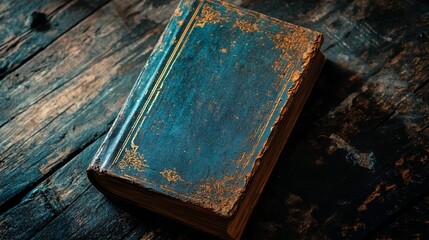Obraz premium Antique Teal Book on Rustic Wooden Surface
