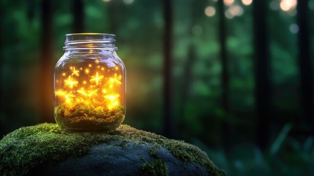 Captivating firefly jar display enchanted forest nighttime photography magical atmosphere close-up view nature wonder