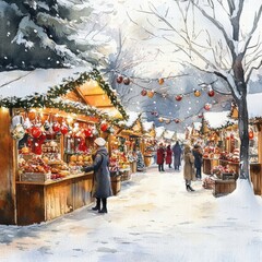 Obraz premium Winter Market Scene in Snowy Landscape