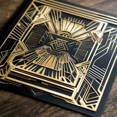Art Deco Geometric Design: Intricate gold geometric patterns on a black background create a luxurious and sophisticated Art Deco design.  The layered design adds depth and visual interest.