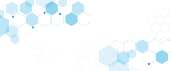 Geometric abstract background with blue hexagons. Computer network concept. Medical, technology or science design