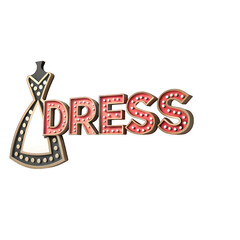 Elegant Dress Boutique Sign 3D Render Fashion Style Design Gold Red Lights art shop logo deco word  