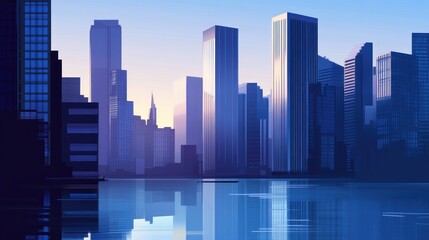 Obraz premium Serene Cityscape at Dawn: A Stunning Reflection of Modern Architecture