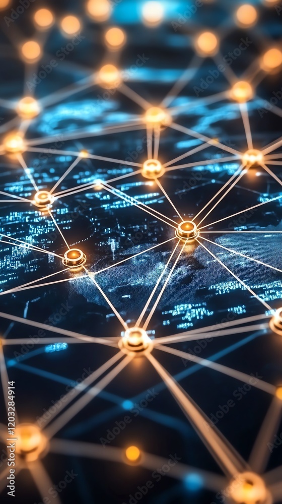 Poster global network: illuminated nodes and interconnected pathways