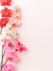 Colorful orchid flowers arranged on a light background.