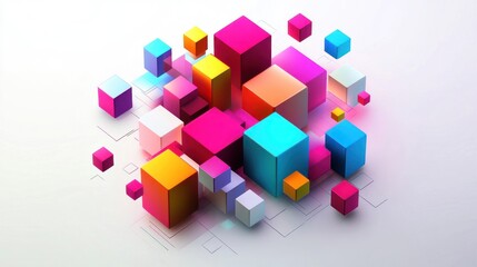 Obraz premium Vibrant 3D Cube Abstract Art: A Symphony of Colors and Shapes