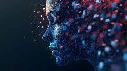 Cascading data icons transforming into an ai profile digital space graphic visualization futuristic concept