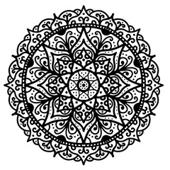 Big vector set of round patterns, mandala design black and white