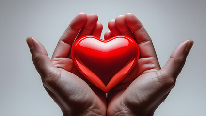 Obraz premium hands holding red heart shape, love and valentines day concept