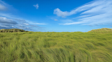 Fototapeta premium Wide Green Field Under Clear Blue Sky