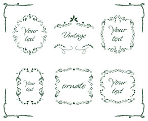 Collection of Ornamental Frames. Hand-Drawn Floral Motifs. Romantic Vintage Style. Elegant Borders for Invitation or Certificate. Decorative Elements for Weddings or Events. Isolated Vector Flat