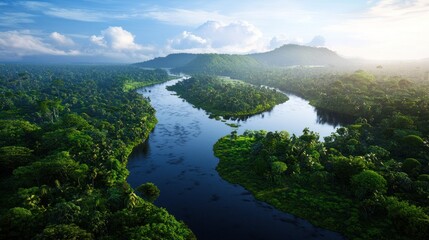 Aerial View of Lush Tropical River