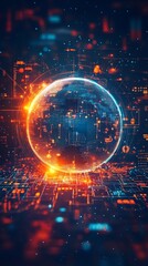 Fototapeta premium Digital Globe: A Fiery Networked Sphere in Abstract Cyberspace