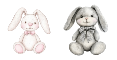 Cute Hand-Drawn Bunny Illustrations for Children’s Crafts and Designs in Soft Pastel Colors