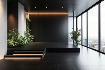 Fototapeta premium Modern minimalist office presentation space with city view