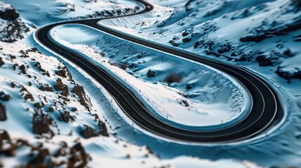 Dramatic aerial view of winding mountain road