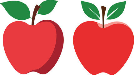 Flat Illustration of Apples: Green Leaves and Crisp Edges