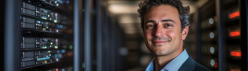 Obraz premium enterprise system integration flat design top view server room theme 3D render