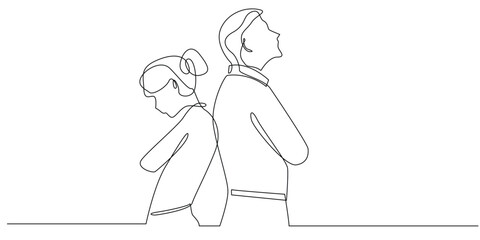 continuous line of couple having communication problems.one line drawing of problems with partner.single line vector illustration.isolated white background