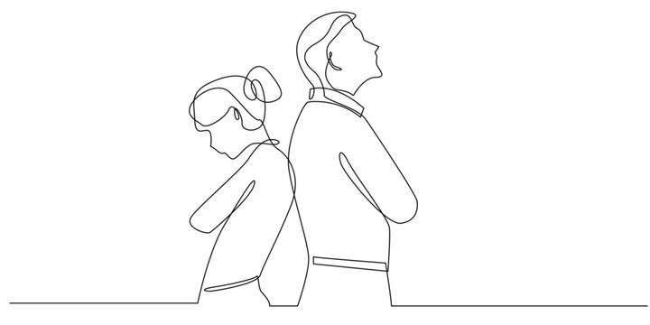 continuous line of couple having communication problems.one line drawing of problems with partner.single line vector illustration.isolated white background