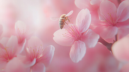 Obraz premium 桜と蜜蜂の春の瞬間