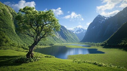 Serene Mountain Lake Landscape