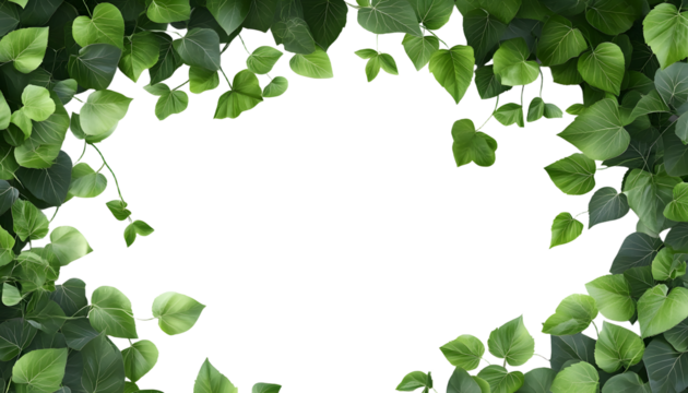 green leaves frame isolated on transparent background cutout