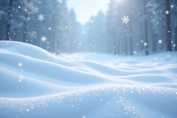 snowy landscape with snow covered foreground and blue background