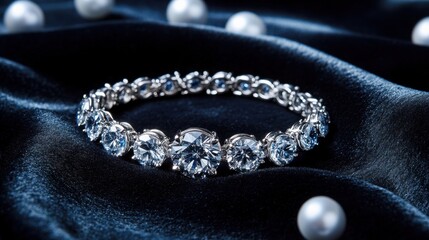 Fototapeta premium A luxury diamond bracelet displayed on a smooth black velvet background
