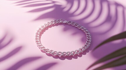 Fototapeta premium A single gold bracelet with a delicate chain on a pastel lavender background