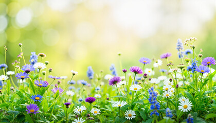 Fototapeta premium Vibrant wildflowers blooming in sunny meadow, nature's beauty