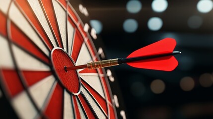 A red dart perfectly hitting the bullseye on a dartboard, symbolizing precision.