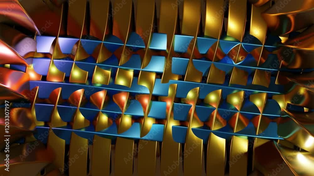 Wall mural abstract background 3d animation shiny glass and metal reflective objects movement rotation play of 