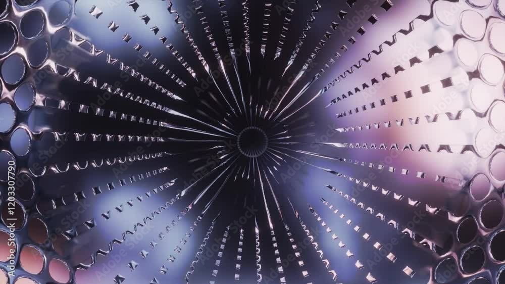 Wall mural abstract background 3d animation shiny glass and metal reflective objects movement rotation play of 