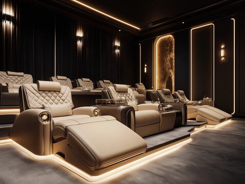 Elegante Kinositze mit goldenen Kissen in stilvollem Ambiente

