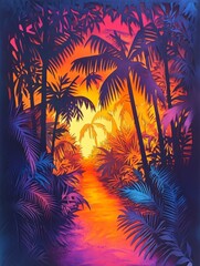 Vibrant sunset in a tropical paradise.