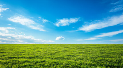 Fototapeta premium Wide Green Field Under Clear Blue Sky