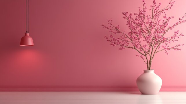 A serene pink interior with a floral touch.