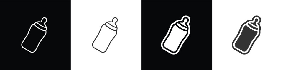 Feeding bottle icon in flat and line style. Baby milk bottle vector illustration in black, white and transparent background. Eps10