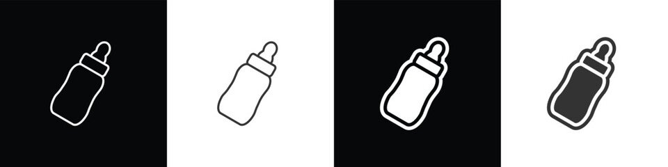 Feeding bottle icon in flat and line style. Baby milk bottle vector illustration in black, white and transparent background. Eps10