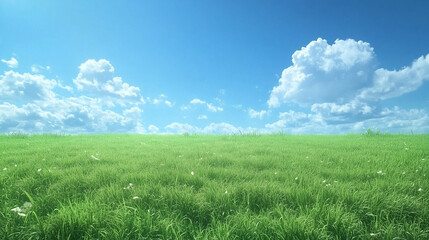Obraz premium Wide Green Field Under Clear Blue Sky