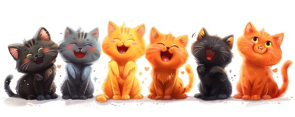 Fototapeta premium Cheerful Cartoon Kittens Celebrating Friendship and Playtime in Bright Banner Design for Kids Bedrooms
