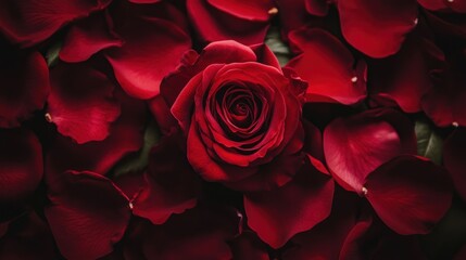 Naklejka premium An exquisite top view of red rose petals arranged beautifully, creating a luxurious and romantic background for wallpapers