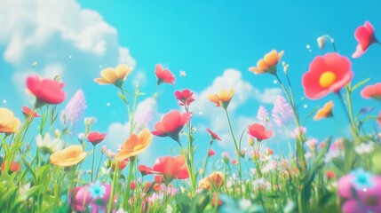 Vibrant Flowers Bloom Under a Sunny Sky