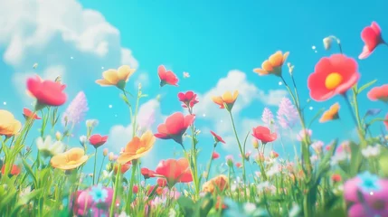 Poster de jardin Prairie, marais Vibrant Flowers Bloom Under a Sunny Sky  © Firly