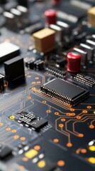 Futuristic Circuit Board with Vibrant Colors for Technology and Electronics Concepts