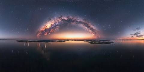 Astounding milky way over serene lake at twilight aerial view nature tranquil environment