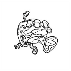 graphic vector illustration of a Halloween pumpkin that looks scary with a little jumping action in a cartoon style, great for adding to your visual elements or coloring teaching materials for childre