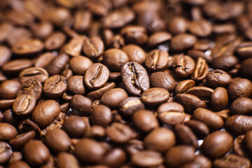 many aromatic, coffee beans macro.